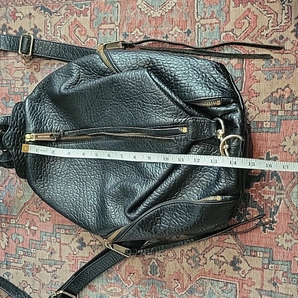 REBECCA MINKOFF Julian Large Backpack BLACK Gold Pebbled Leather - Picture 13 of 16